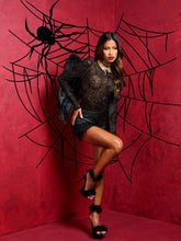 Halloween Night Devil Party Carniva 1pc Women's See-Through Spiderweb Print Long Sleeve Jumpsuit